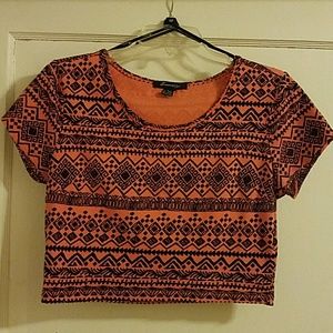 Coral & Black Crop Top
